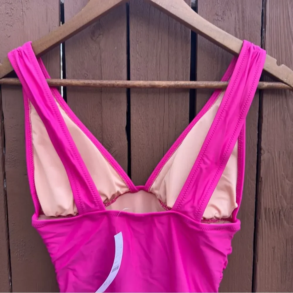 J. Crew | NWT Size 4 Ruched V Neck One Piece Fuchsia Bathing Suit Style BC116